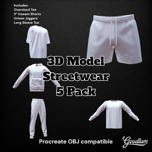 3D Streetwear Paquete de 5 .obj / compatible con procreate