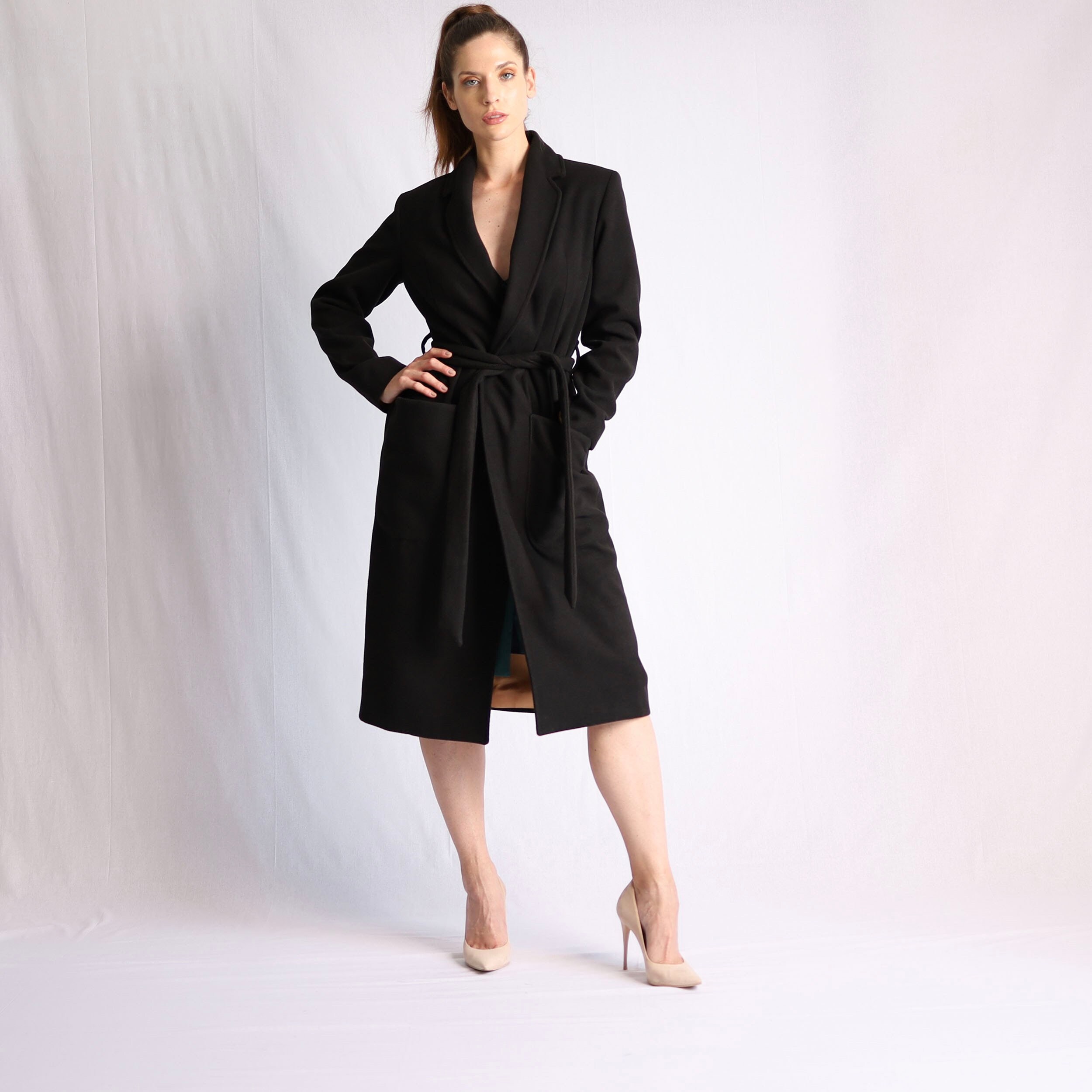 Long black wrap deals coat