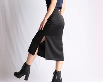 High waisted Satin skirt, Midi Satin Skirt with side slits,  Pencil satin skirt, Black skirt, White skirt, Green skirt, Blue satin skirt