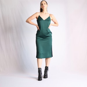 2 in 1 Green and Navy Bridesmaid dress, Reversible Satin slip dress, Classic silky slip dress, Satin Chemise dress, Satin Bridesmaid dress.