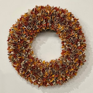 Fall Harvest 14 inch Rag Wreath with Optional Adjustable Door Wreath Hanger
