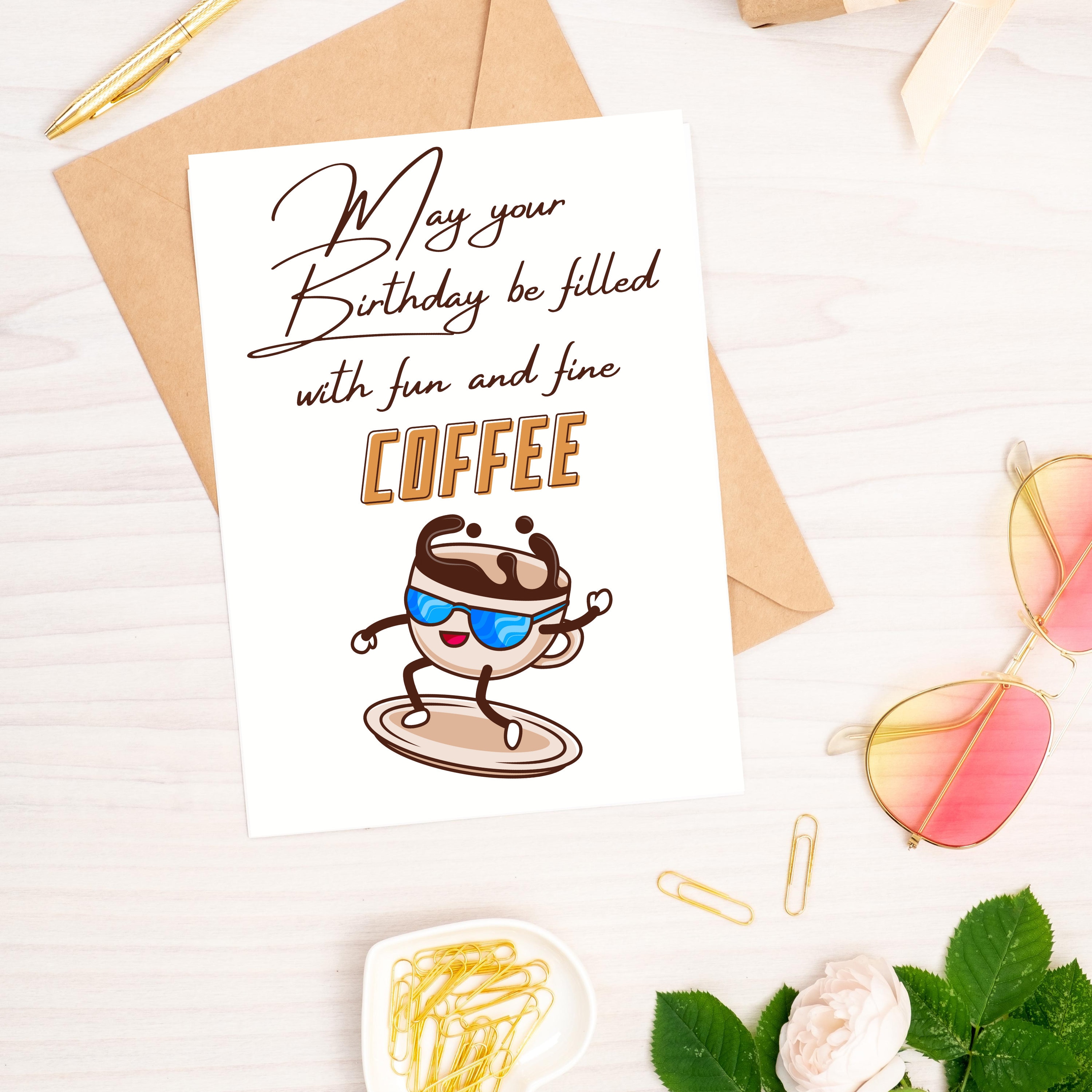 Birthday Card for Coffee Lover Digital Download Etsy