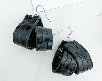 TWISTED & TEXTURED Black Leather Earrings
