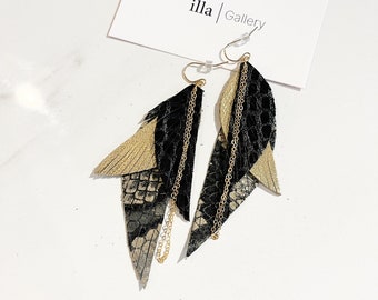 RIRI X | 14K Gold Filled Short Leather Feather Earrings