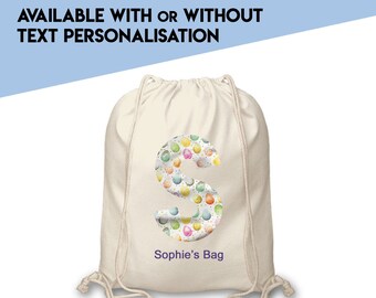 Easter Egg print Personalised appliqued rucksack backpack, initial letter drawstring bag, P.E kit bag, school bag, nursery bag, book bag