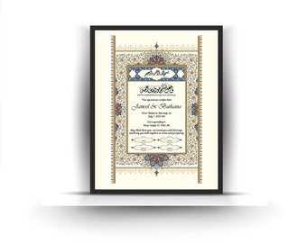 Nikah Certificate Digital. Personalized Printable Muslim marriage certificate. Wedding souvenir. Nikah Certificate. AC-19632021/3