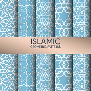 Islamische geometrische digitale Papier-Pack, nahtlose Muster. Islamischer digitaler Hintergrund. Scrapbook Papier. AC-19632021/DP