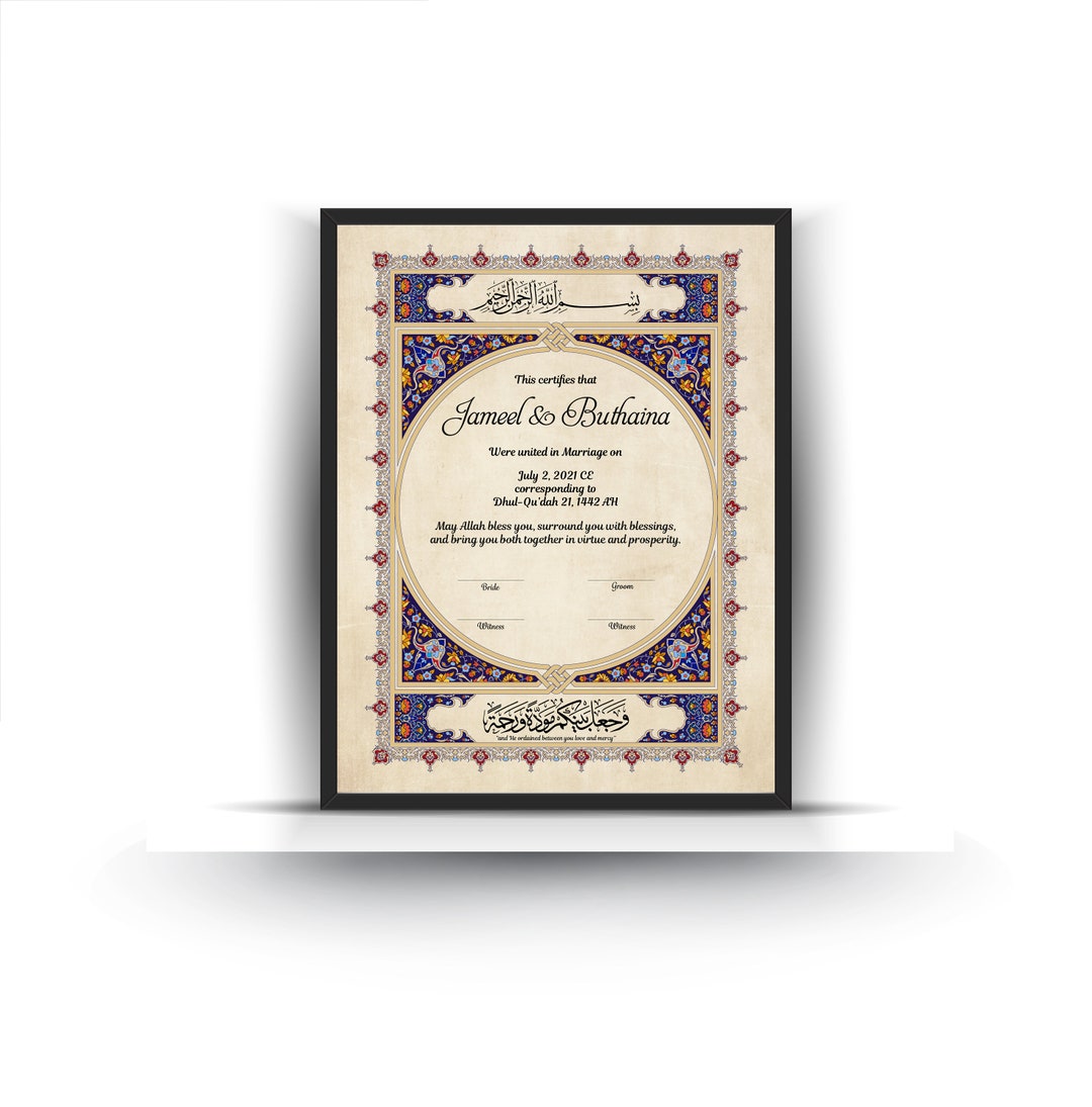 Nikkah Islamic Marriage Certificate. Digital Marriage Certificate