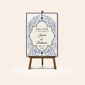 Groot bruiloftsteken, groot welkomstbord, afdrukbaar welkom, ceremonieteken, huwelijk/Nikah-teken, welkomstbord afdrukken. Trouwkaartenset 27