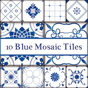 10 Blue Tile Digital Paper Pack. Modèle sans couture. Fond numérique. Papier scrapbook. AC-19632021/DP