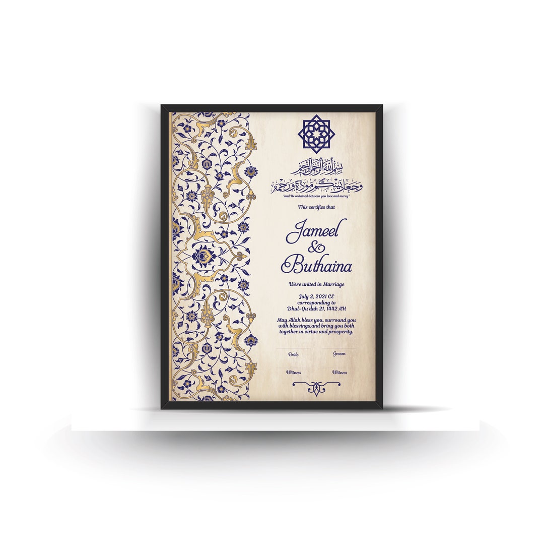 Nikkah Islamic Marriage Certificate. Digital Marriage Certificate