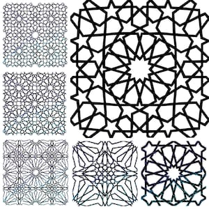 6 naadloze islamitische geometrische patronen. Jpeg-, Png- en Svg-bestanden. Direct digitaal downloaden.