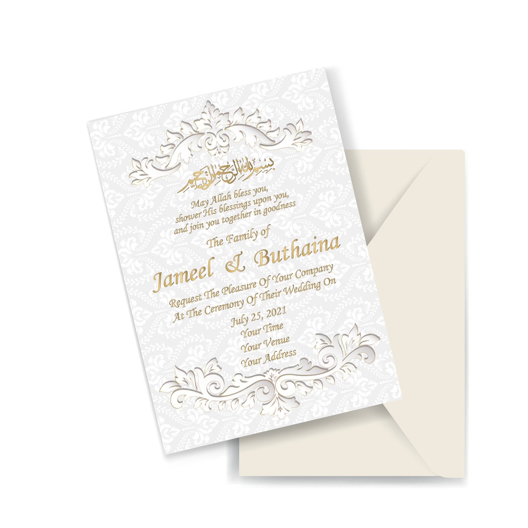 Invitación de boda musulmana. Invitación de boda en inglés, árabe, indio y  paquistaní. Nikah Valima Shaadi. AC-19632021/44 - Etsy México, image size:1080x1080