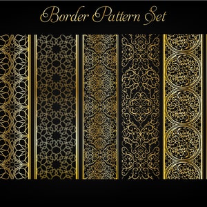 Boarder Patroon Goud. Arabesque goud patroon ontwerp. Eps, Jpeg, Png, Svg. Instant Digitale Download.
