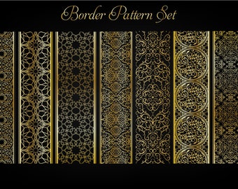 Boarder Pattern Gold. Arabesque Gold Pattern Design. Eps, Jpeg, Png, Svg. Instant Digital Download.