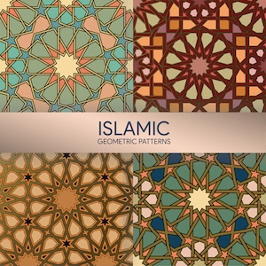 Pakiet papieru cyfrowego Islamic Geometric, bezszwowy wzór. Cyfrowe tło Islamic. Papier do scrapbookingu. AC-19632021/DP