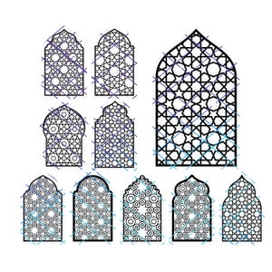 Islamischer Bogen Fenster oder Tür eingestellt. Jpeg, Png und SVG Dateien. Sofortiger digitaler Download.