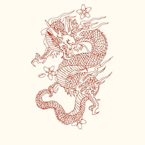 Embroidery Design Fire Spitting Dragon,line Art Embroidery Design ...