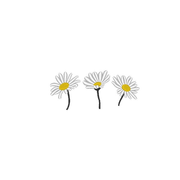 Daisy embroidery designs Trendy-Spring flowers embroidery file, Daisy trio embroidery designs.3 size.