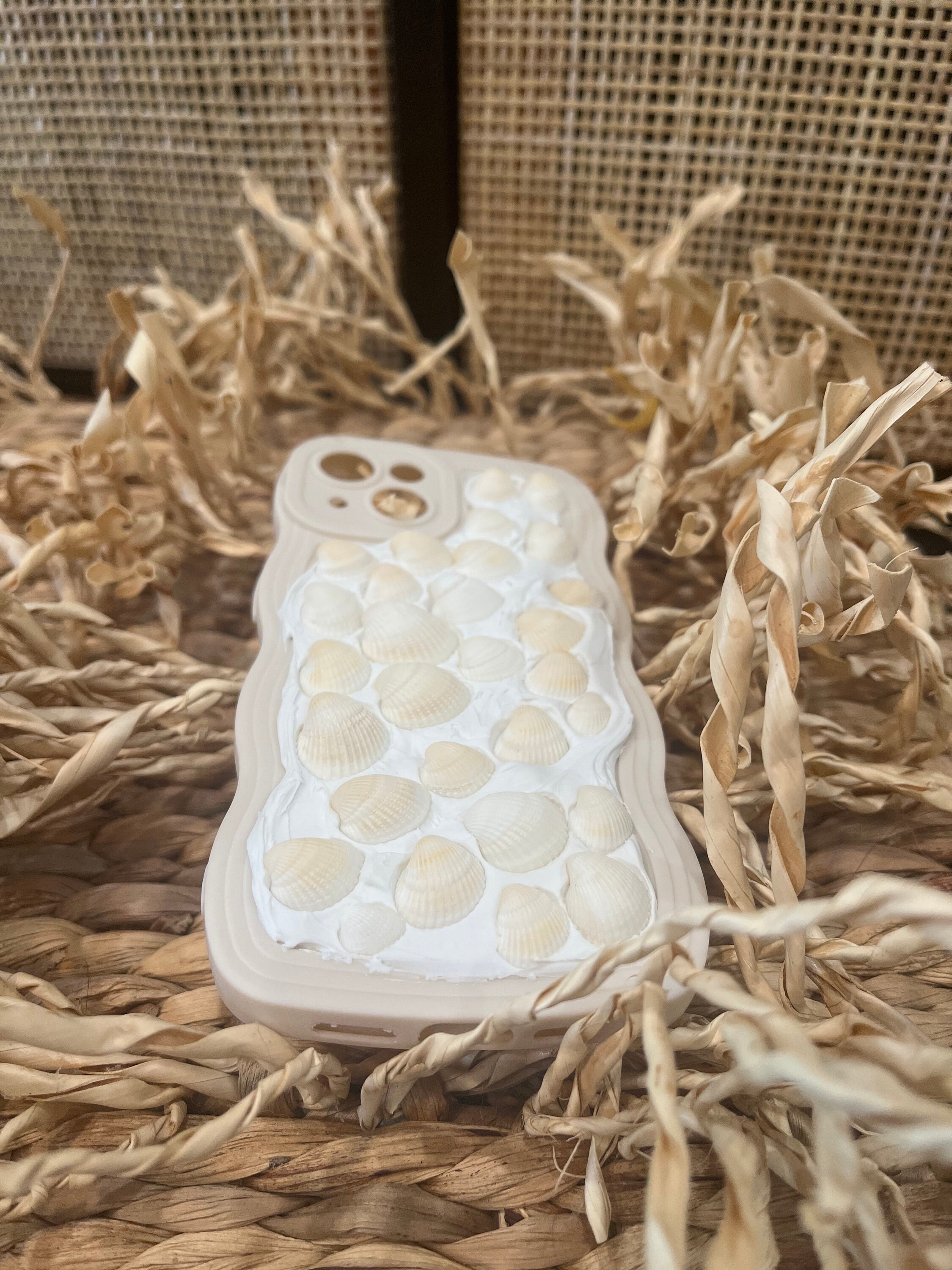 Memor Decoden Sea Shell Handmade Phone Case | Coastal Themed | Handcrafted Mosaic Sea Shell Cream Case for iPhone 14