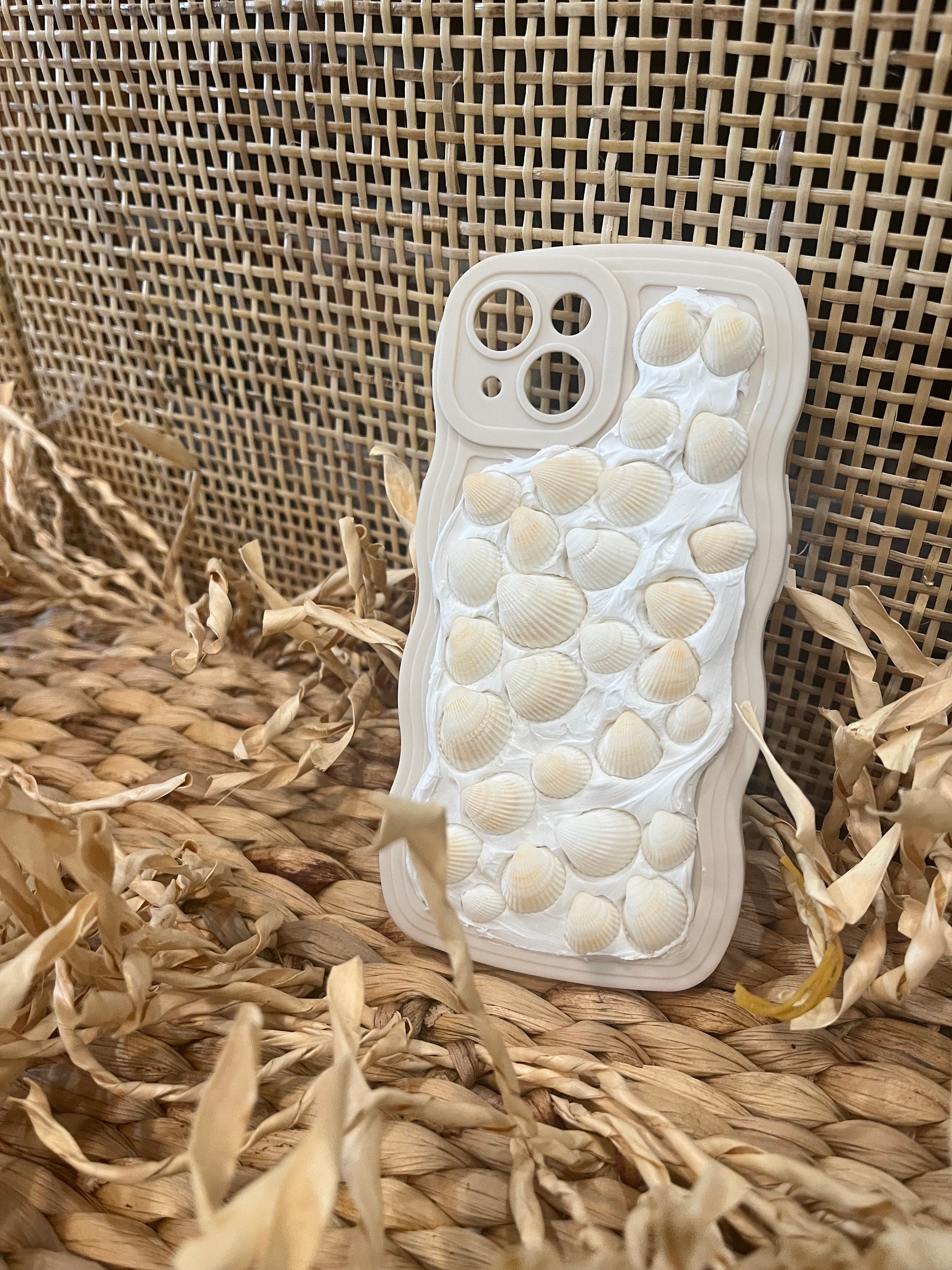 Memor Decoden Sea Shell Handmade Phone Case | Coastal Themed | Handcrafted Mosaic Sea Shell Cream Case for iPhone 14