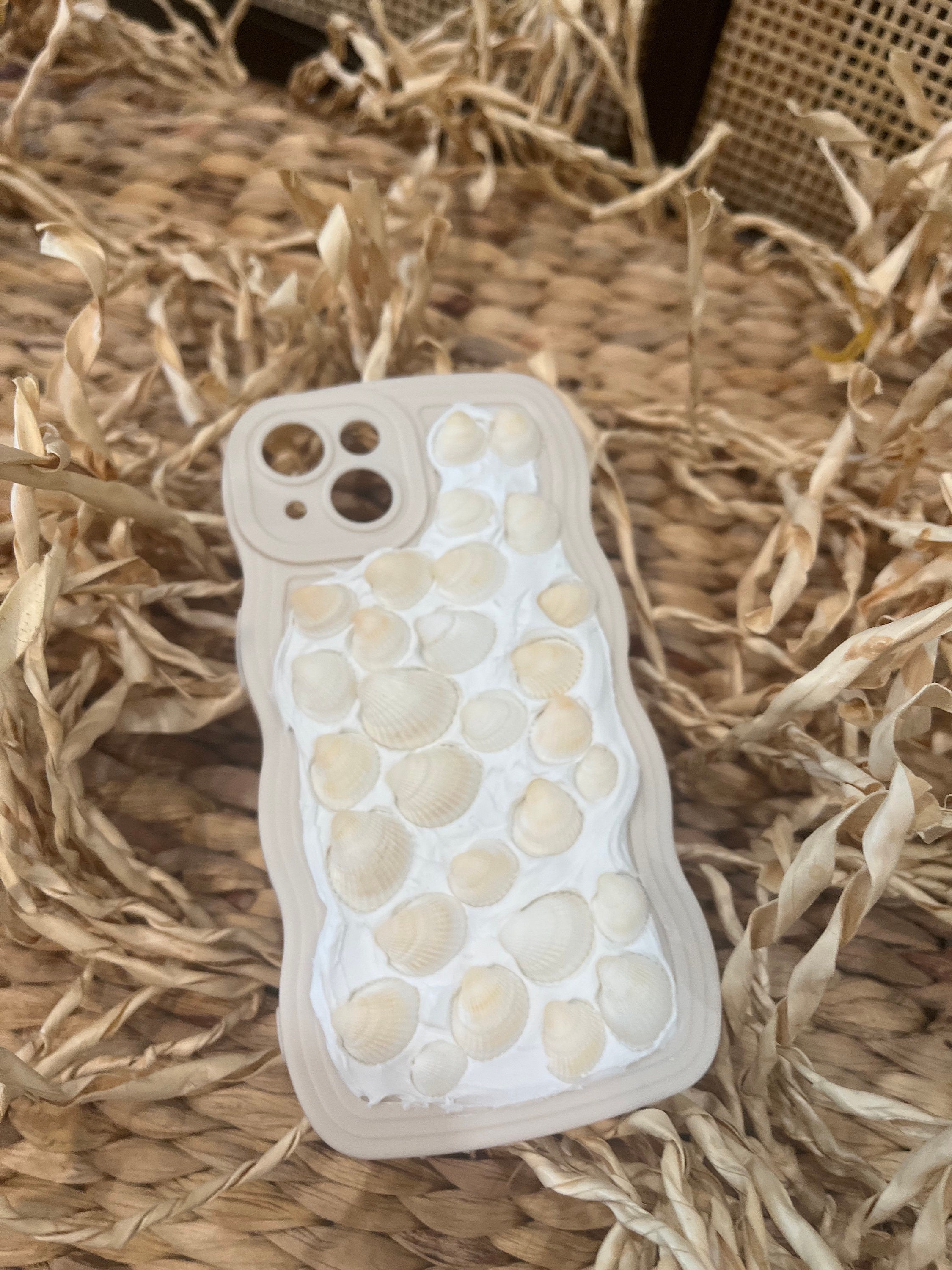 Memor Decoden Sea Shell Handmade Phone Case | Coastal Themed | Handcrafted Mosaic Sea Shell Cream Case for iPhone 14