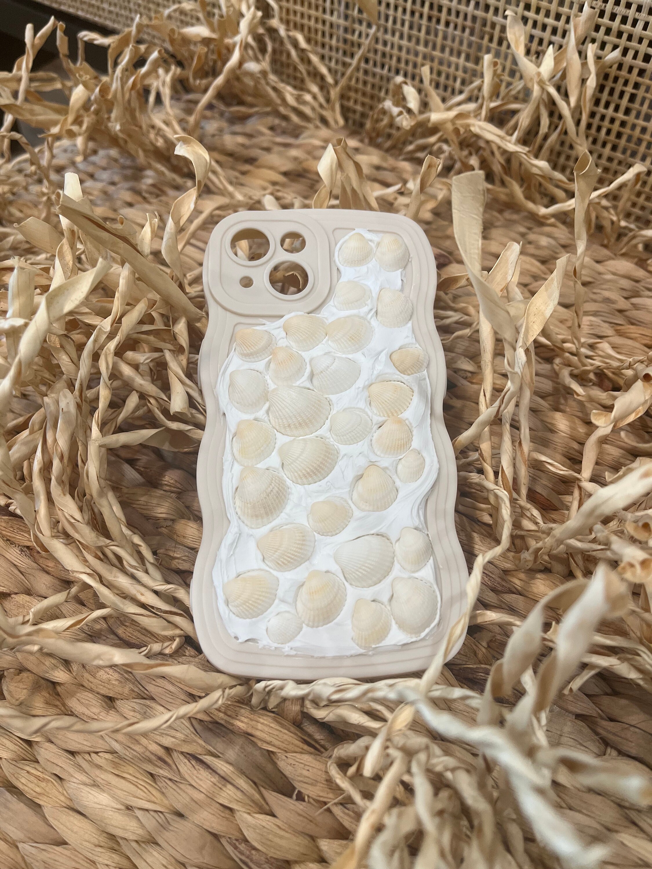 Memor Decoden Sea Shell Handmade Phone Case | Coastal Themed | Handcrafted Mosaic Sea Shell Cream Case for iPhone 14