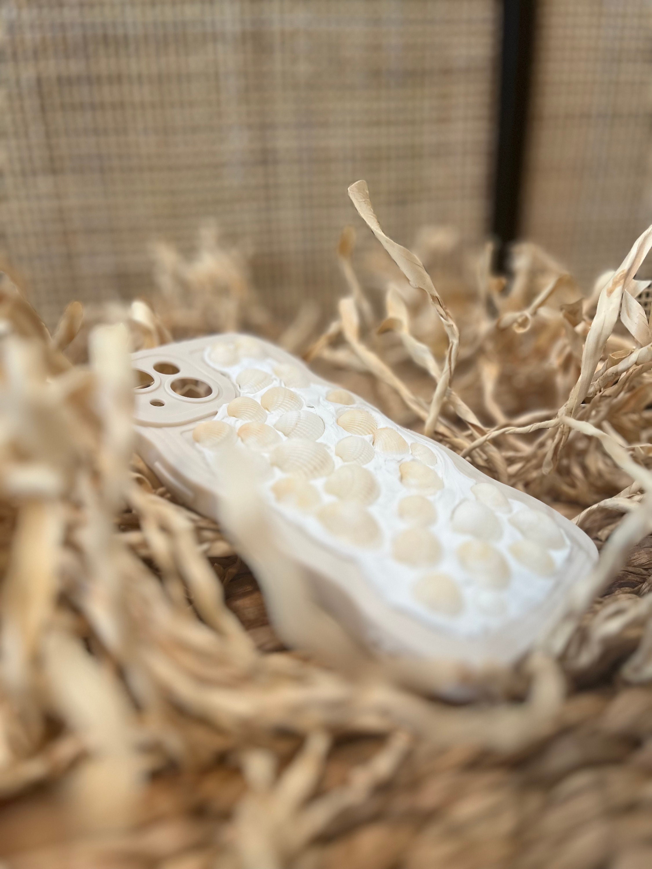 Memor Decoden Sea Shell Handmade Phone Case | Coastal Themed | Handcrafted Mosaic Sea Shell Cream Case for iPhone 14