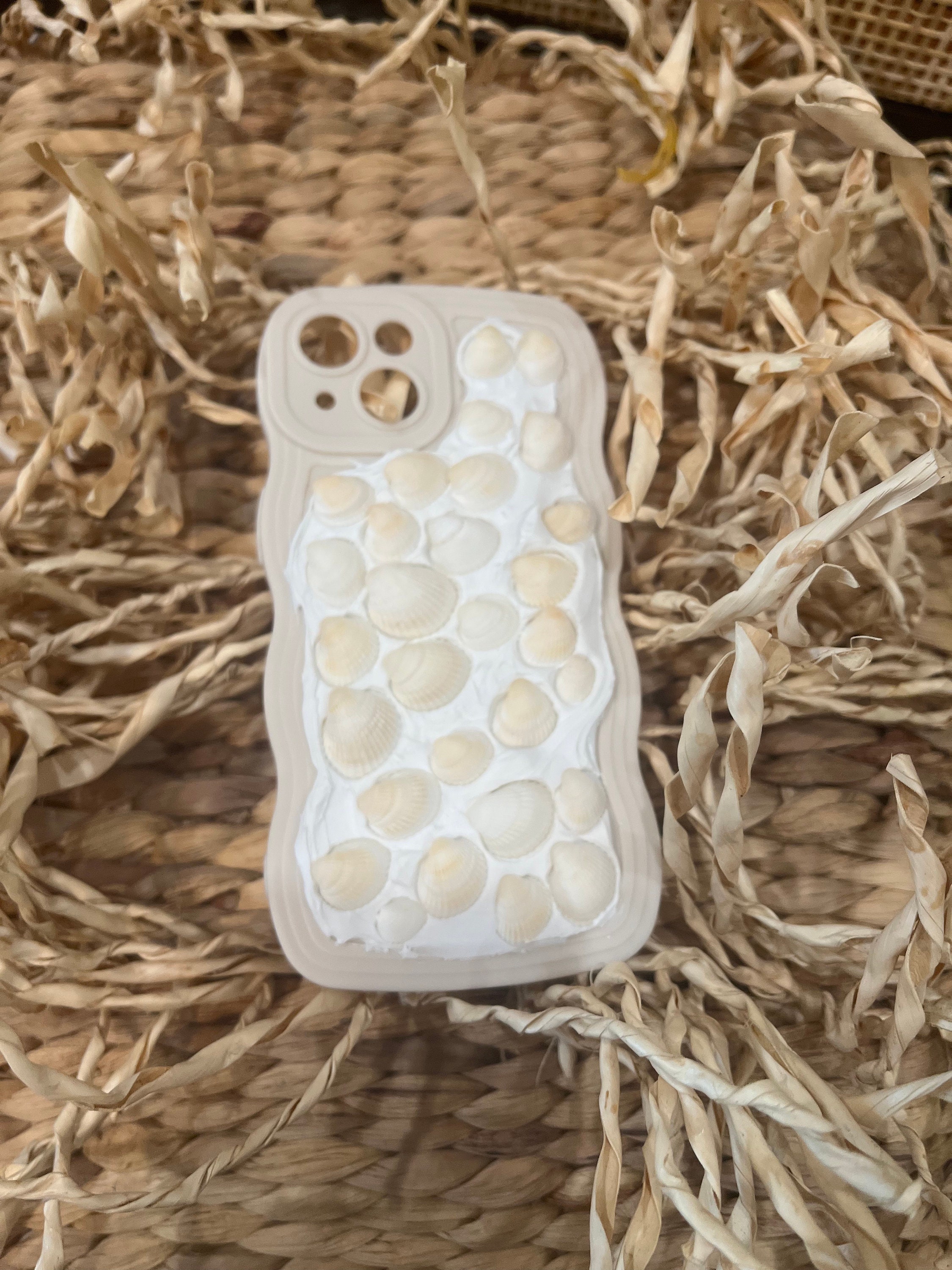 Memor Decoden Sea Shell Handmade Phone Case | Coastal Themed | Handcrafted Mosaic Sea Shell Cream Case for iPhone 14