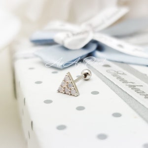 20G,  Triangle Full Moonstone 925 SILVER Earring, Cartilage, Helix, Tragus, Ear lobe