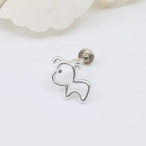 20G, Cute Outline Dog 925 SILVER Labret bar earring, Externally Threaded Pet Cartilage, Helix, Ear lobe Earring