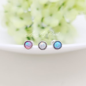 20G, Pretty colorful Opal 925 SILVER Piercing, Cartilage, Helix, Tragus, Conch, Ear lobe Earring
