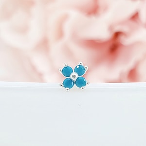 20G,  Turquoise Color Flower 925 SILVER Earring, Cartilage, Helix, Conch, Ear lobe