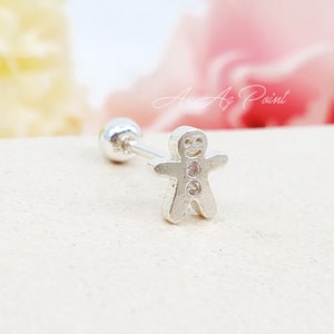 20G,  Gingerbread Man 925 SILVER Earring, Cartilage, Helix, Conch, ear lobe