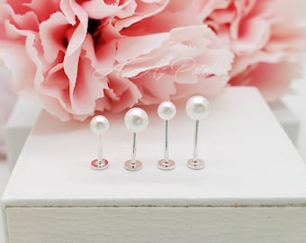 20G Flat Labret, 3mm, 4mm Pearl 925 SILVER stud Piercing, Cartilage, Helix, Tragus, ear lobe Earring