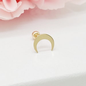 14K Solid Gold Crescent Cartilage, Dainty Moon Conch, Helix Piercing, 20G Ear Lobe  Earring