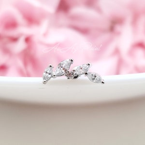 20G,  Wing Leaves Cubic Zirconia 925 SILVER Earring, Cartilage, Helix, Tragus, ear lobe