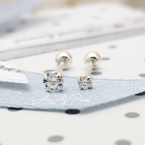 20G,  2mm, 3mm  Clear Gem 925 SILVER Earring, Cartilage, Helix, Tragus, Conch, Ear lobe
