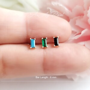 20G,  Rectangle with variety colors 925 SILVER Earring, Cartilage, Helix, Conch, ear lobe