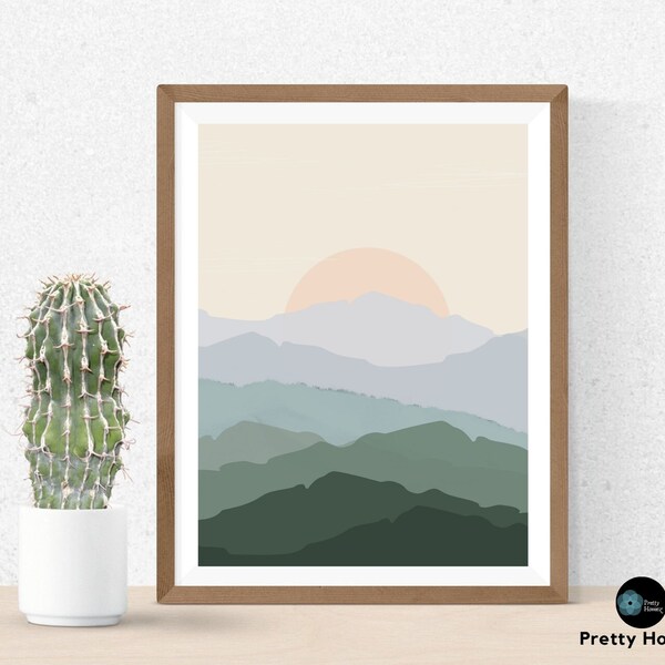 Modern Minimalist Wall Art Print of Mountain Landscape Scene.