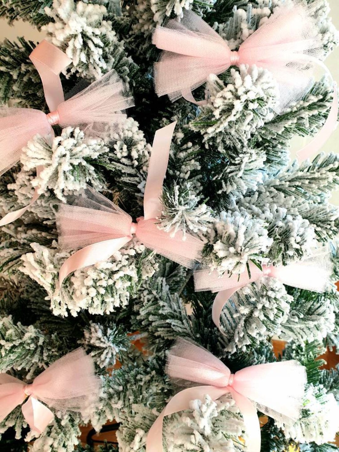 Christmas Tree Topper Tulle Bow. Xmas Blush Pink Bow Ornament. Shabby Chic  Christmas Decoration 2023. Romantic Front Door Hanger Decor 
