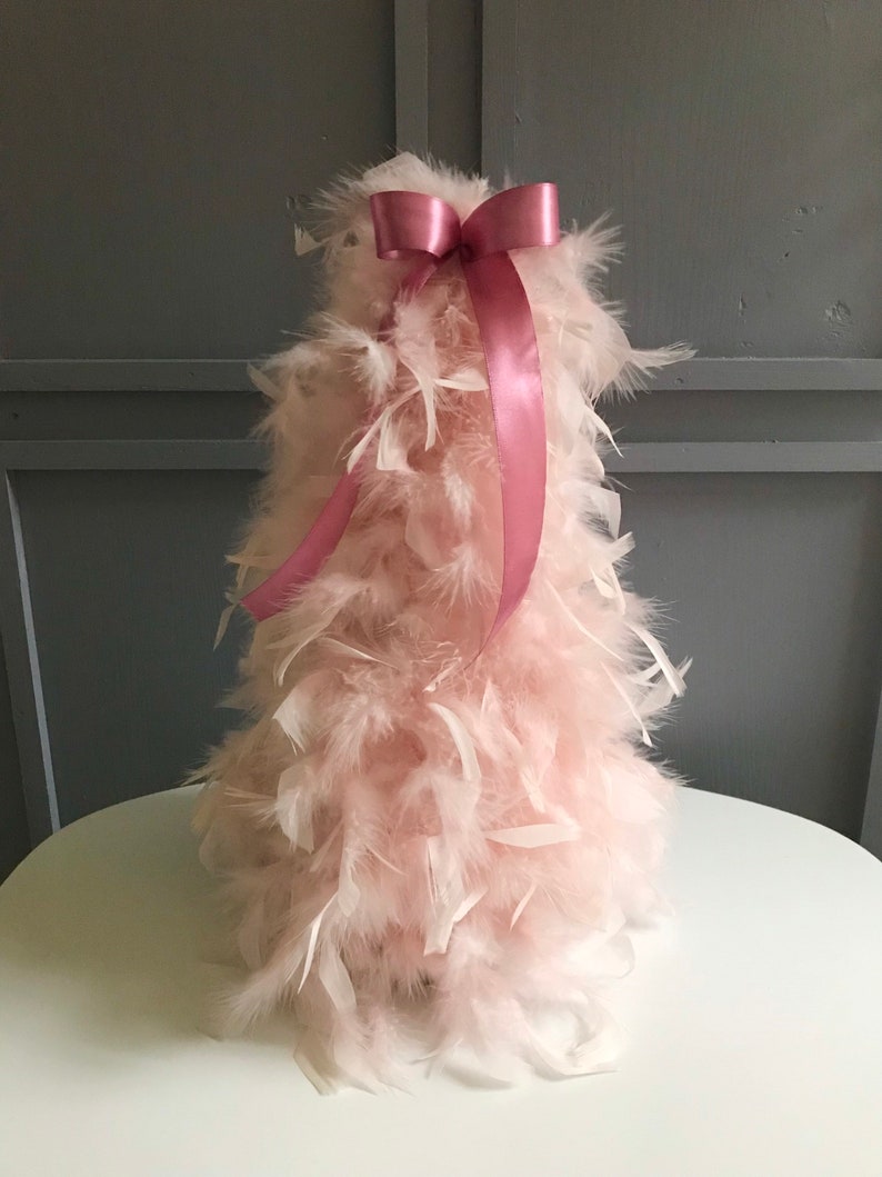 Blush Pink Feather Christmas Tree. Shabby Chic Fluffy Powder Pink Xmas