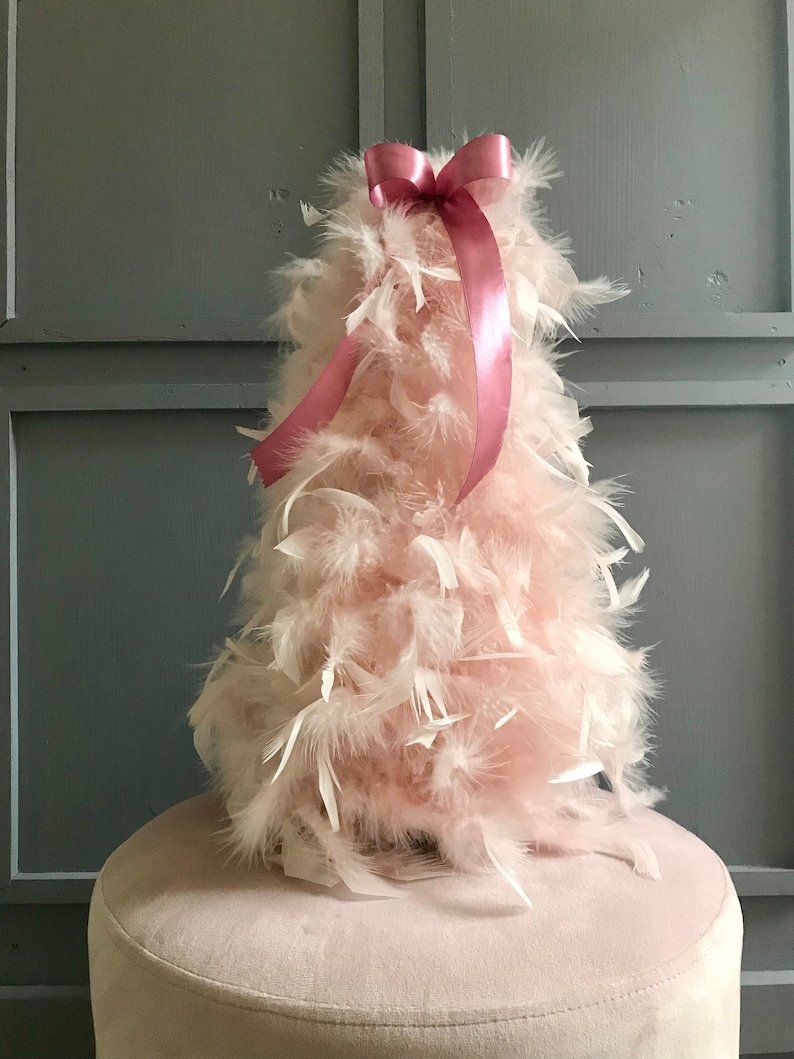 Blush Pink Feather Christmas Tree. Shabby Chic Fluffy Powder Pink Xmas