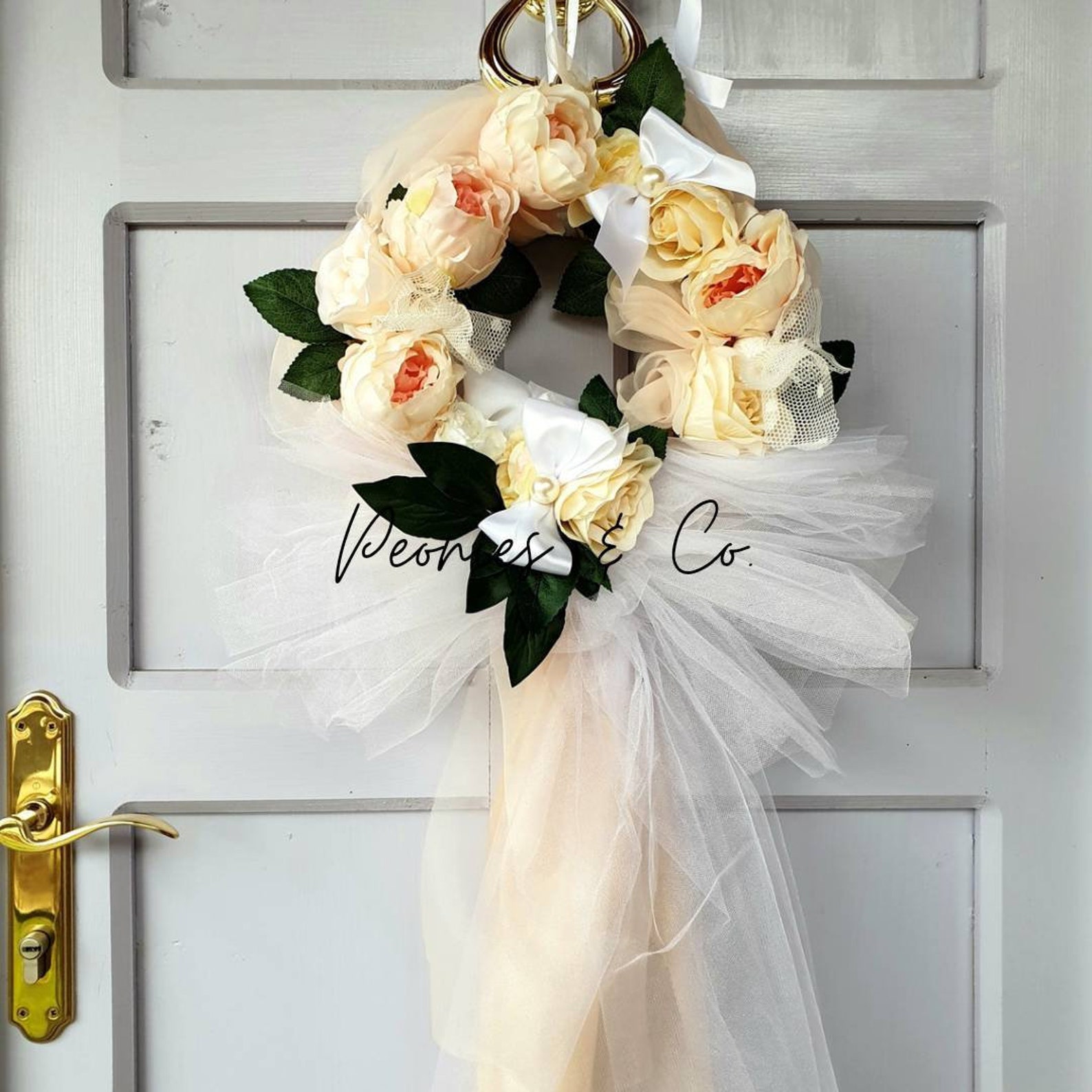 Wedding Door Wreath with Veil. White Elegant Wedding Decor for Etsy