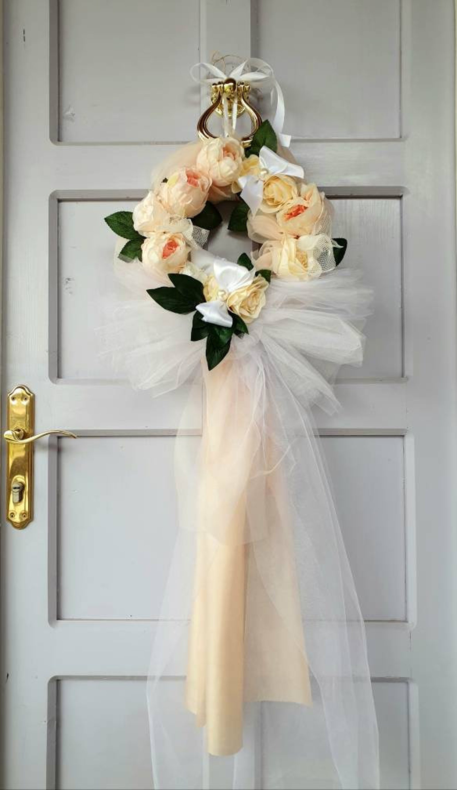 Wedding Door Wreath with Veil. White Elegant Wedding Decor for Etsy