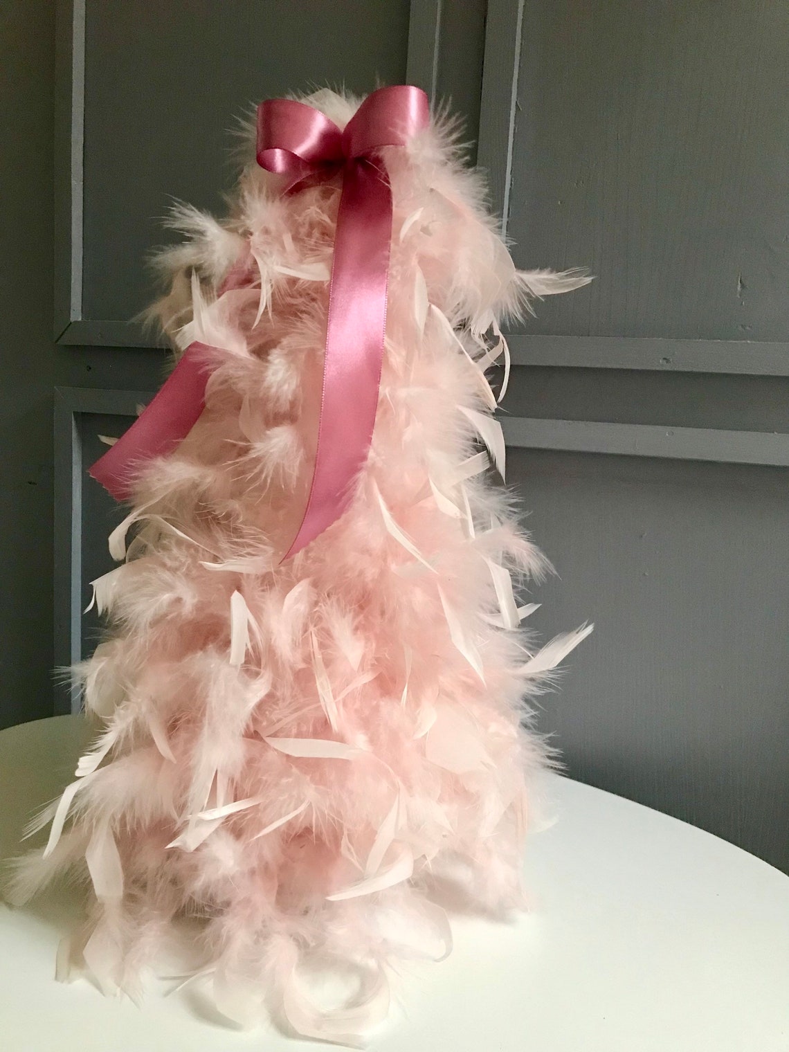Blush Pink Feather Christmas Tree. Shabby Chic Fluffy Powder Pink Xmas