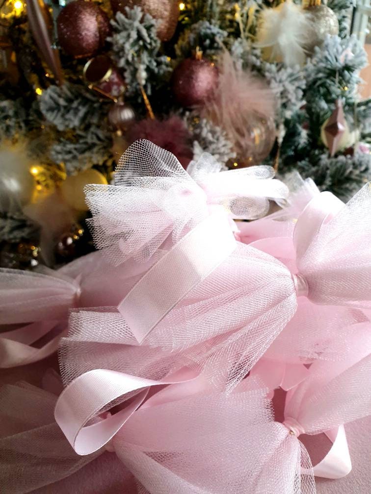 Christmas Tree Topper Tulle Bow. Xmas Blush Pink Bow Ornament. Shabby Chic  Christmas Decoration 2023. Romantic Front Door Hanger Decor 