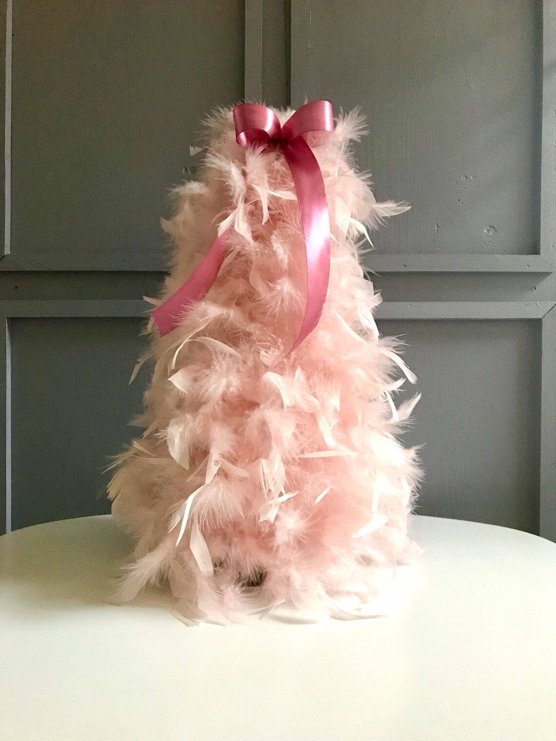 Blush Pink Feather Christmas Tree. Shabby Chic Fluffy Powder Pink Xmas
