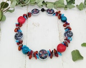 witzige Statement Kette mit Glasringen, Millefiorimuster und Spiralperlen
