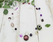 auffällige Statement Kette mit Muranoglas, Sterlingsilber und Pilz in lila weiß silber